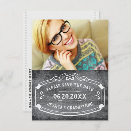 ヴィンテージChalkboard卒業写真を保存 案内ポストカード (正面/裏面)