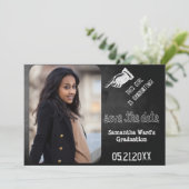 ヴィンテージChalkboard卒業写真Save The Date セーブザデート (スタンド正面)