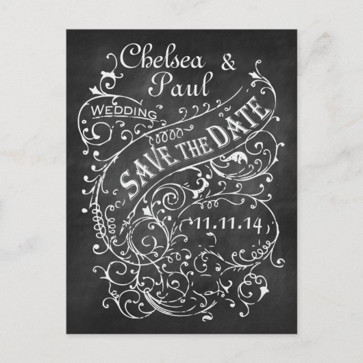 ヴィンテージChalkboard日付の保存 案内ポストカード (正面)
