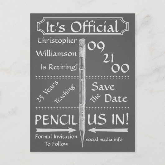 ヴィンテージChalkboard Retirement日付パーティーの保存 案内ポストカード (正面)