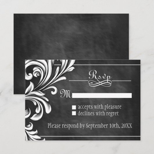 ヴィンテージChalkboard RSVPカード (正面/裏面)