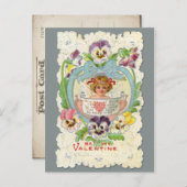 ヴィンテージCherub and Pansiesバレンタインポストカード シーズンポストカード (正面/裏面)