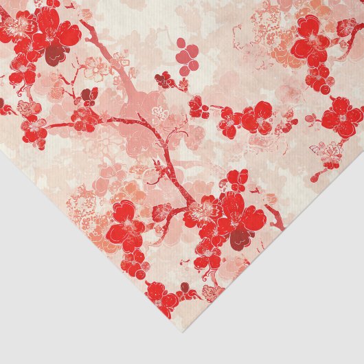 ヴィンテージChinoiserieアジアフローラ赤い切り離し 薄葉紙 (詳細)