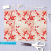 ヴィンテージChinoiserieアジアフローラ赤い切り離し 薄葉紙 (クラフト)