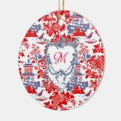 ヴィンテージChinoiserieデルフトレッドフランスのブルーモノグラム セラミックオーナメント (左)