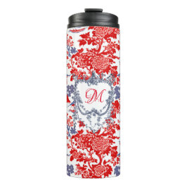 ヴィンテージChinoiserieデルフトレッドフランスのブルーモノグラム タンブラー