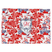 ヴィンテージChinoiserieデルフトレッドフランスのブルーモノグラム ラージペーパーバッグ (裏面)