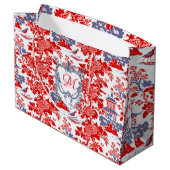 ヴィンテージChinoiserieデルフトレッドフランスのブルーモノグラム ラージペーパーバッグ (裏面アングル)