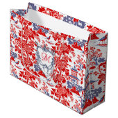 ヴィンテージChinoiserieデルフトレッドフランスのブルーモノグラム ラージペーパーバッグ (正面アングル)