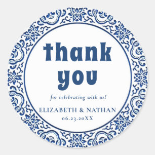 ヴィンテージChinoiserie Blue & White Thank You ラウンドシール