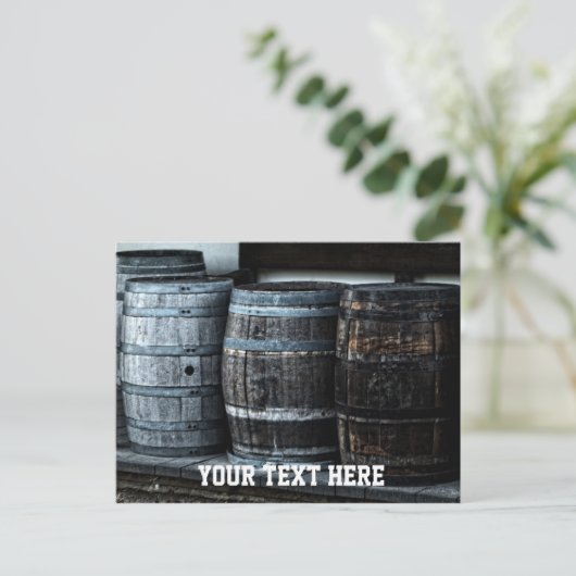 ヴィンテージCustomText付き木製バレル ポストカード (スタンド正面)