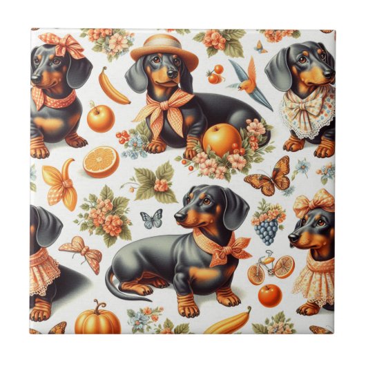 ヴィンテージDachshundシームレス タイル (正面)