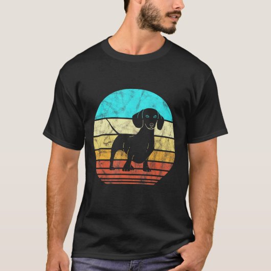 ヴィンテージDachshund Silhouette 60s 70sレトロ犬 Tシャツ (正面)