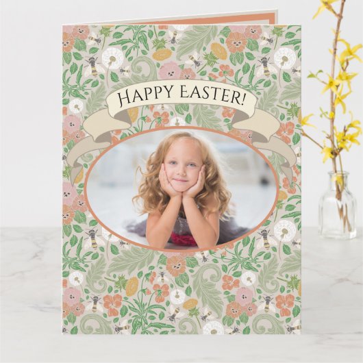 ヴィンテージDandelion Pansies Bees忙し春写真 カード (黄色い花)