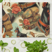 ヴィンテージDobermanシームレ絵画ス キッチンタオル (折り畳み)