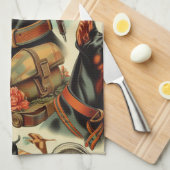 ヴィンテージDobermanシームレ絵画ス キッチンタオル (四つ折り)