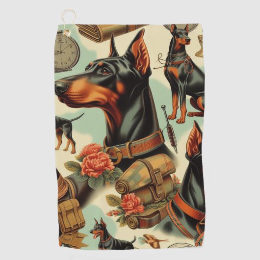 ヴィンテージDobermanシームレ絵画ス ゴルフタオル (正面)