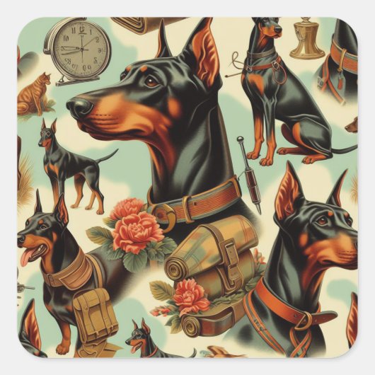 ヴィンテージDobermanシームレ絵画ス スクエアシール (正面)