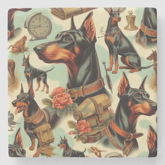 ヴィンテージDobermanシームレ絵画ス ストーンコースター (正面)