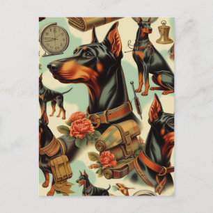 ヴィンテージDobermanシームレ絵画ス ポストカード