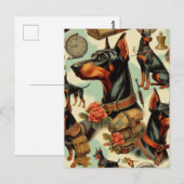ヴィンテージDobermanシームレ絵画ス ポストカード (正面/裏面)