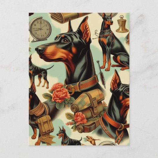 ヴィンテージDobermanシームレ絵画ス ポストカード (正面)