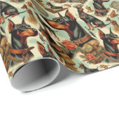 ヴィンテージDobermanシームレ絵画ス ラッピングペーパー (ロールコーナー)