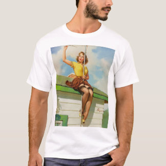 ヴィンテージElvgrenルーフTVアンテナ信号ピンアップガール Tシャツ