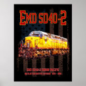 ヴィンテージEMD SD40-2ディーゼル機関車アメリカ国旗 ポスター (正面)