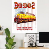 ヴィンテージEMD SD40-2ディーゼル機関車アメリカ国旗 ポスター (ホームオフィス)