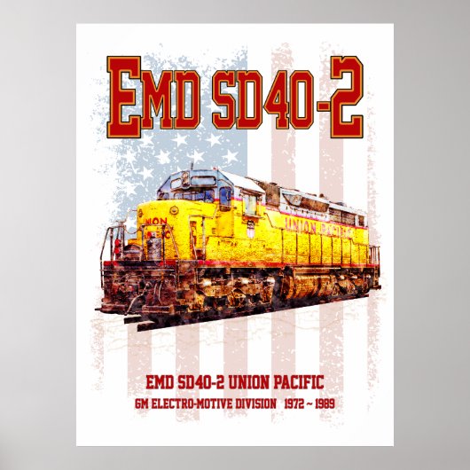 ヴィンテージEMD SD40-2ディーゼル機関車アメリカ国旗 ポスター (正面)
