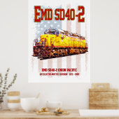 ヴィンテージEMD SD40-2ディーゼル機関車アメリカ国旗 ポスター (キッチン)