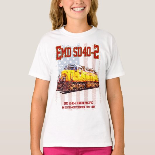ヴィンテージEMD SD40-2ディーゼル機関車アメリカ国旗 Tシャツ (正面)