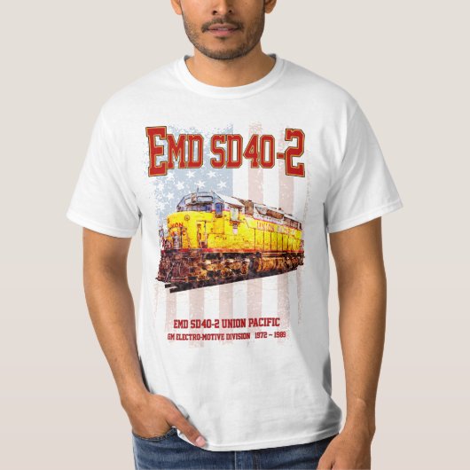 ヴィンテージEMD SD40-2ディーゼル機関車アメリカ国旗 Tシャツ (正面)