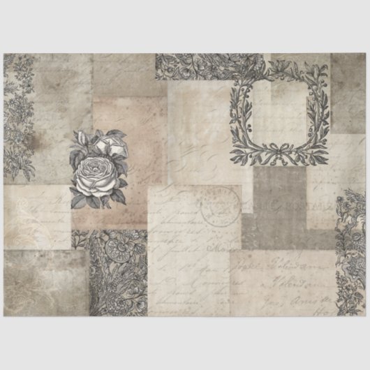 ヴィンテージEphemeraスクリプトフローラブラックタンデクページ 薄葉紙 (正面)