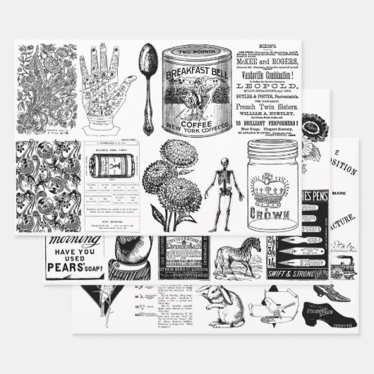 ヴィンテージEphemera Decompageまたはコラージュ紙シート ラッピングペーパーシート (セット)