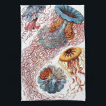 ヴィンテージErnst Haeckel, Discomedusae キッチンタオル<br><div class="desc">ヴィンテージイラストレーション海洋生命生物学デザインby Ernst Haeckel.海の水の中で泳ぐ様々なカラフルクラゲの動物。ゼリー魚は、傘の形をした水中競技と長い尾を引く触手を持つ自由な水泳体動物である。それらは海のすべてと淡水湖や川の一部で見ることができる。</div>