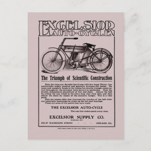 ヴィンテージExcelsior自動サイクルアド ポストカード (正面)