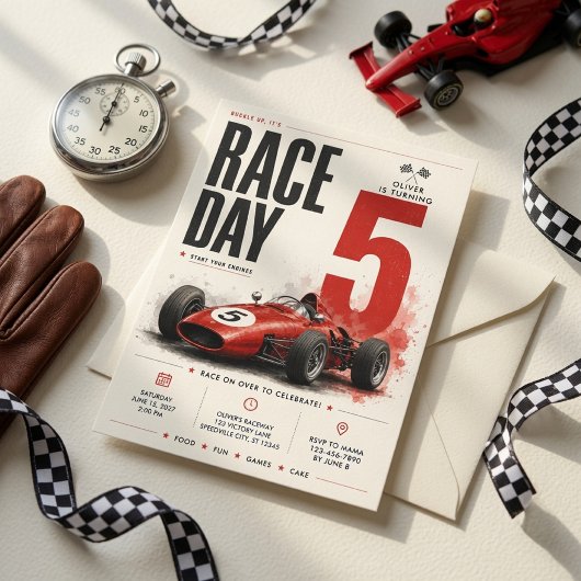 ヴィンテージF1 レースデー 5歳の誕生日招待状 招待状