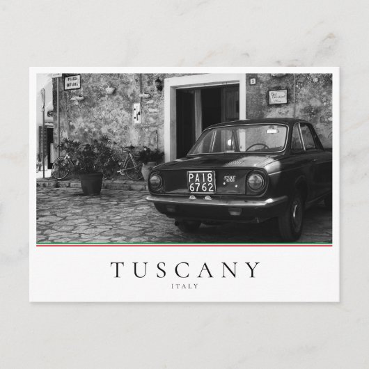 ヴィンテージFIAT車でイタリアのモノクロ ポストカード (正面)