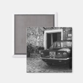ヴィンテージFIAT車でイタリアのモノクロ マグネット (正面/裏面)