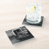 ヴィンテージFIAT車（イタリア）モノクロ ガラスコースター (アングル)