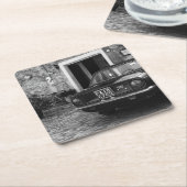 ヴィンテージFIAT車（イタリア）モノクロ スクエアペーパーコースター (アングル)