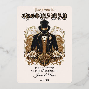 ヴィンテージGent Groomsmanリクエストカード 箔招待状
