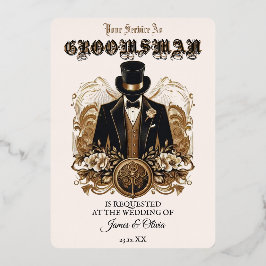 ヴィンテージGent Groomsmanリクエストカード 箔招待状