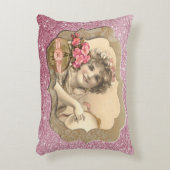ヴィンテージGirl2フレームピンクのスパークリーなアクセント枕 アクセントクッション (正面(垂直))