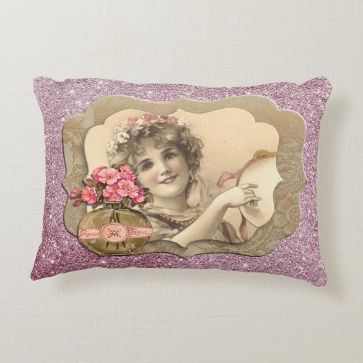 ヴィンテージGirl2フレームピンクのスパークリーなアクセント枕 アクセントクッション (裏面)
