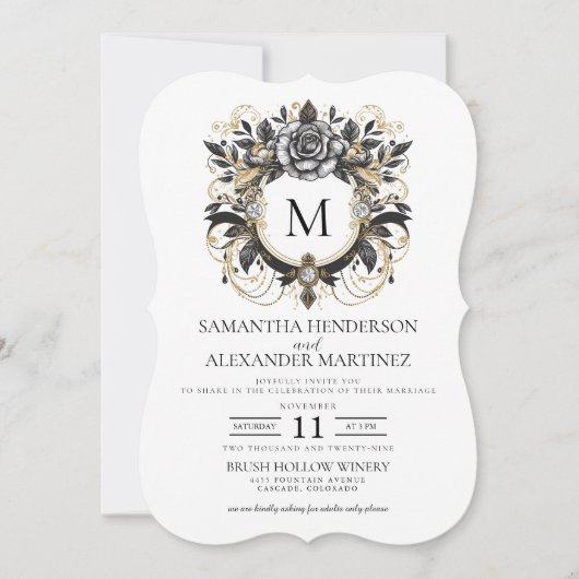 ヴィンテージGlamフローラフォト結婚式招待状 招待状 (正面)