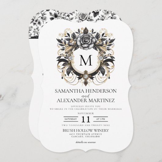 ヴィンテージGLAMフローラ(QRコード付き) 結婚 招待状 (正面/裏面)