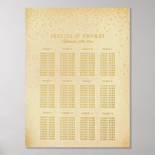 ヴィンテージGlam金ゴールド結婚紙吹雪の座席表 箔ポスター (正面)